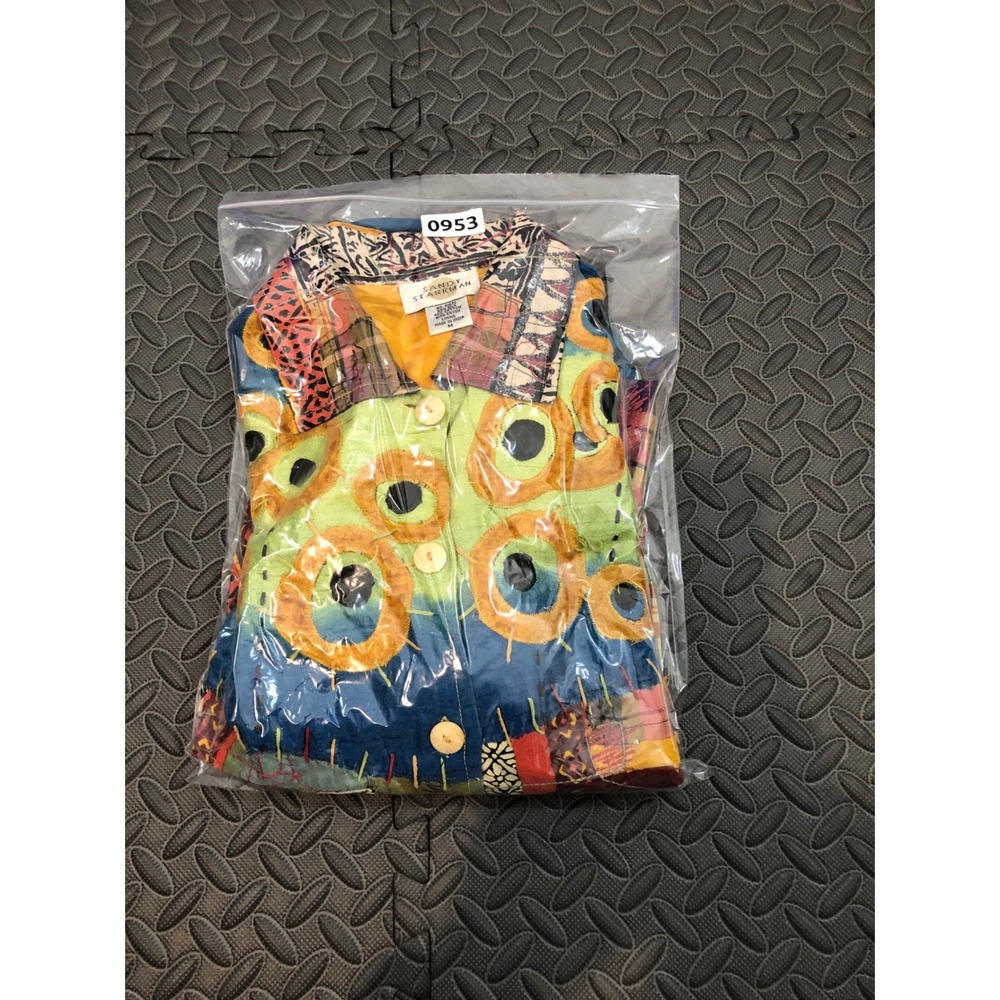 Sandy Starkman Jacket Womens M Multicolor Silk Blend Patchwork Art To Wear Boho - Picture 7 of 7